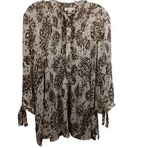 EUC Coldwater Creek Flowy Sheer 3/4 Sleeve Button Top With Ties Size M